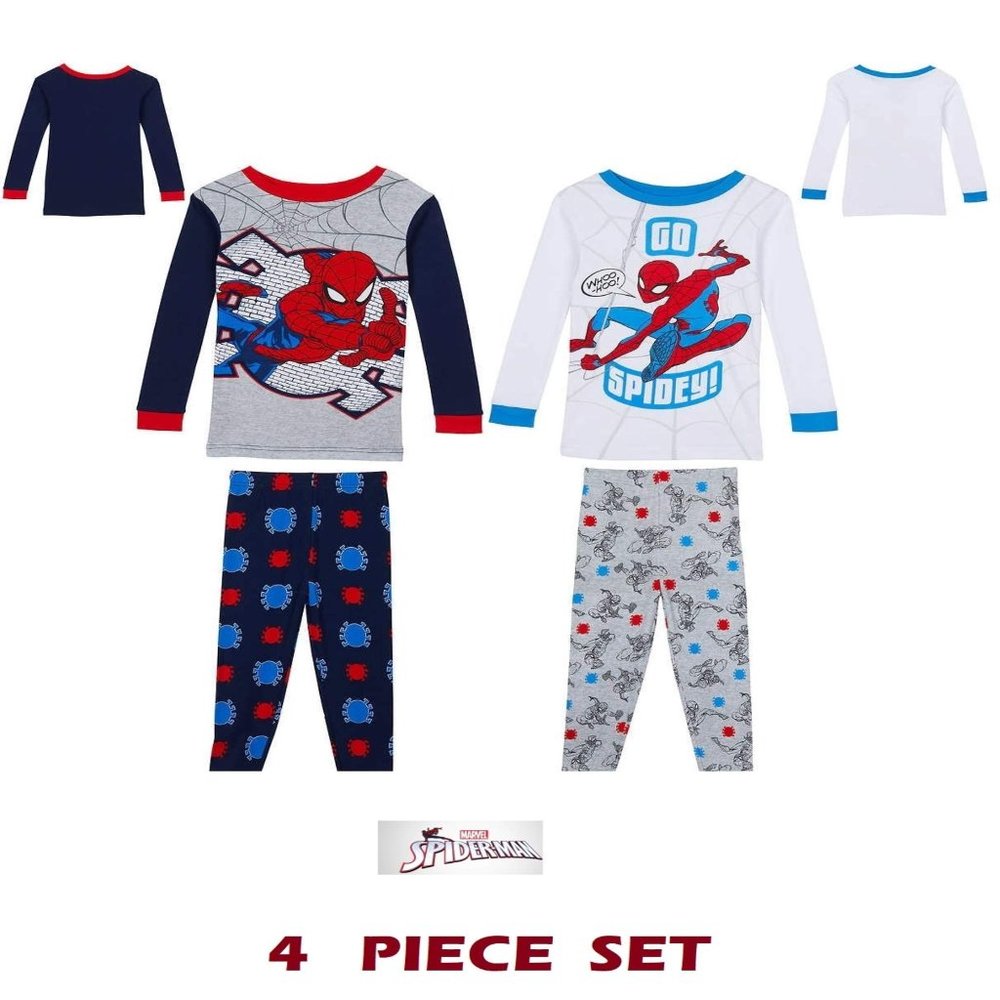 NEW! NWT MARVEL🕷️SPIDER-MAN Kids 4-piece Set Cotton PJ Pajamas🕷 - Picture 8 of 8